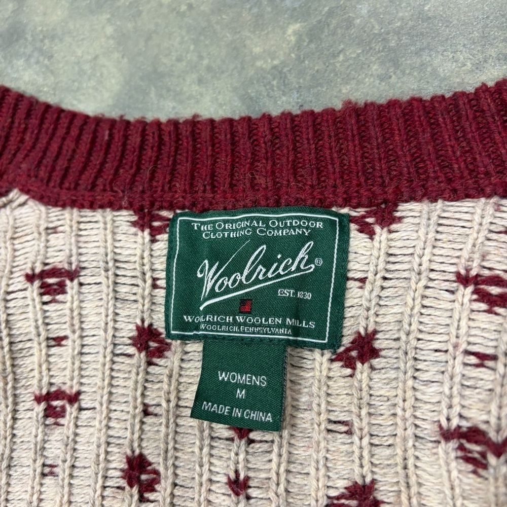 Woolrich Womens Red Nordic Reindeer Wool Blend Cardigan Sweater Sz M Holiday EUC - Picture 6 of 12